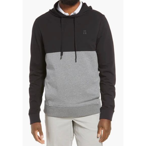 TOMMY JOHN Black Onyx Medium Grey Colorblock Hoodie Soft Stretch Go Anywhere